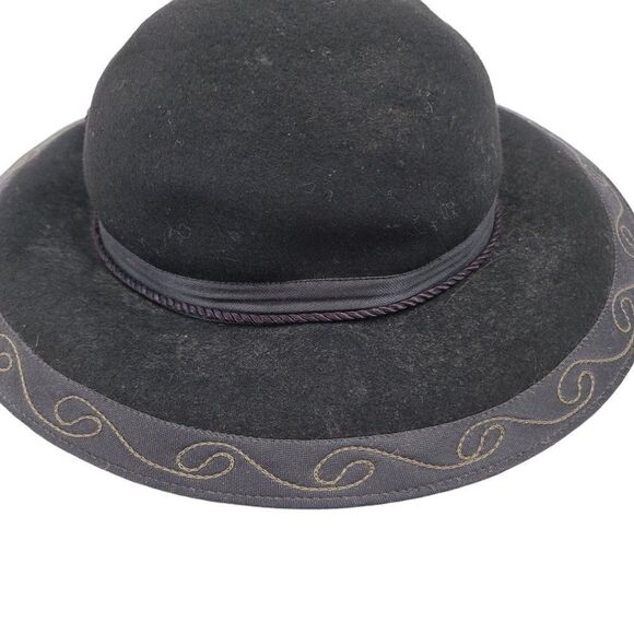 Vintage Womens Peruvian Hat Riding Wool Embroidered Ribbon Rim Rope Band Black 5 main image 5